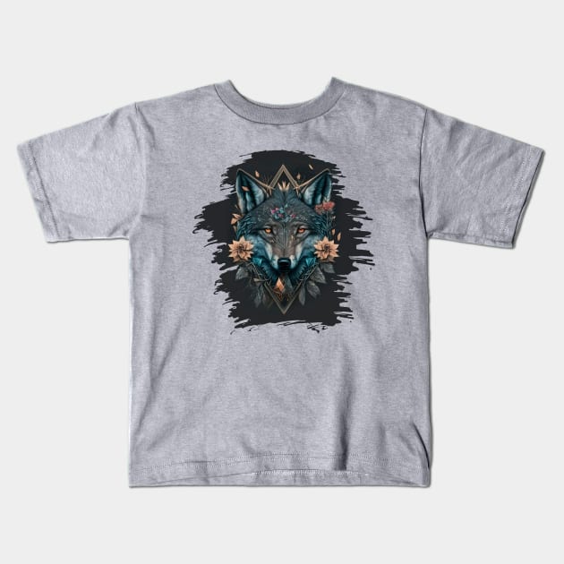 wolf and geometry art Kids T-Shirt by whoareyou